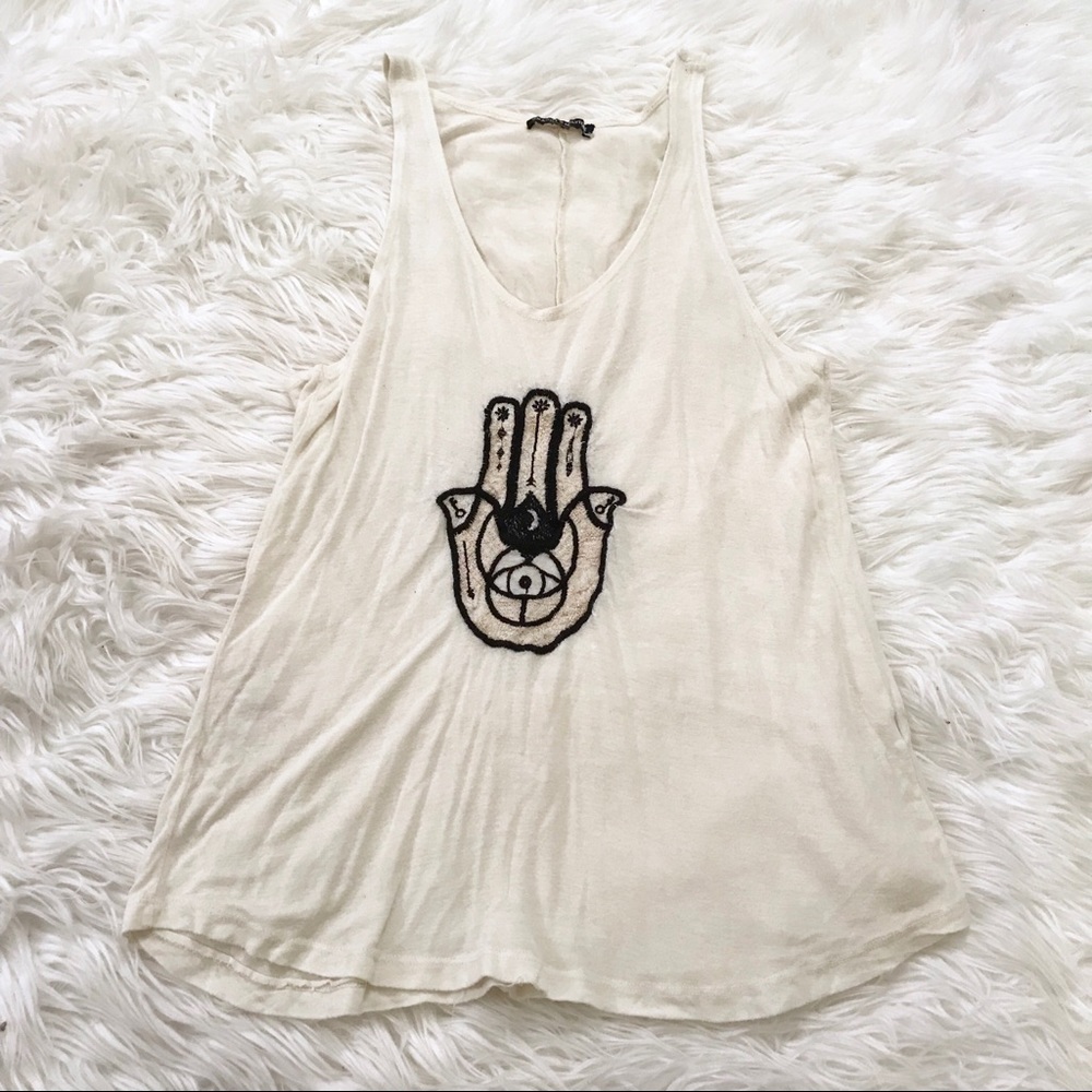 Brandy Melville Mirella Hamsa Hand Embroidery Tank - Picture 2 of 5